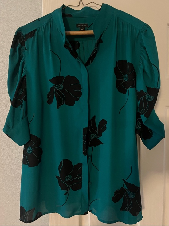 Ann Taylor Tops - Ann Taylor Teal Blouse with Black Floral Print